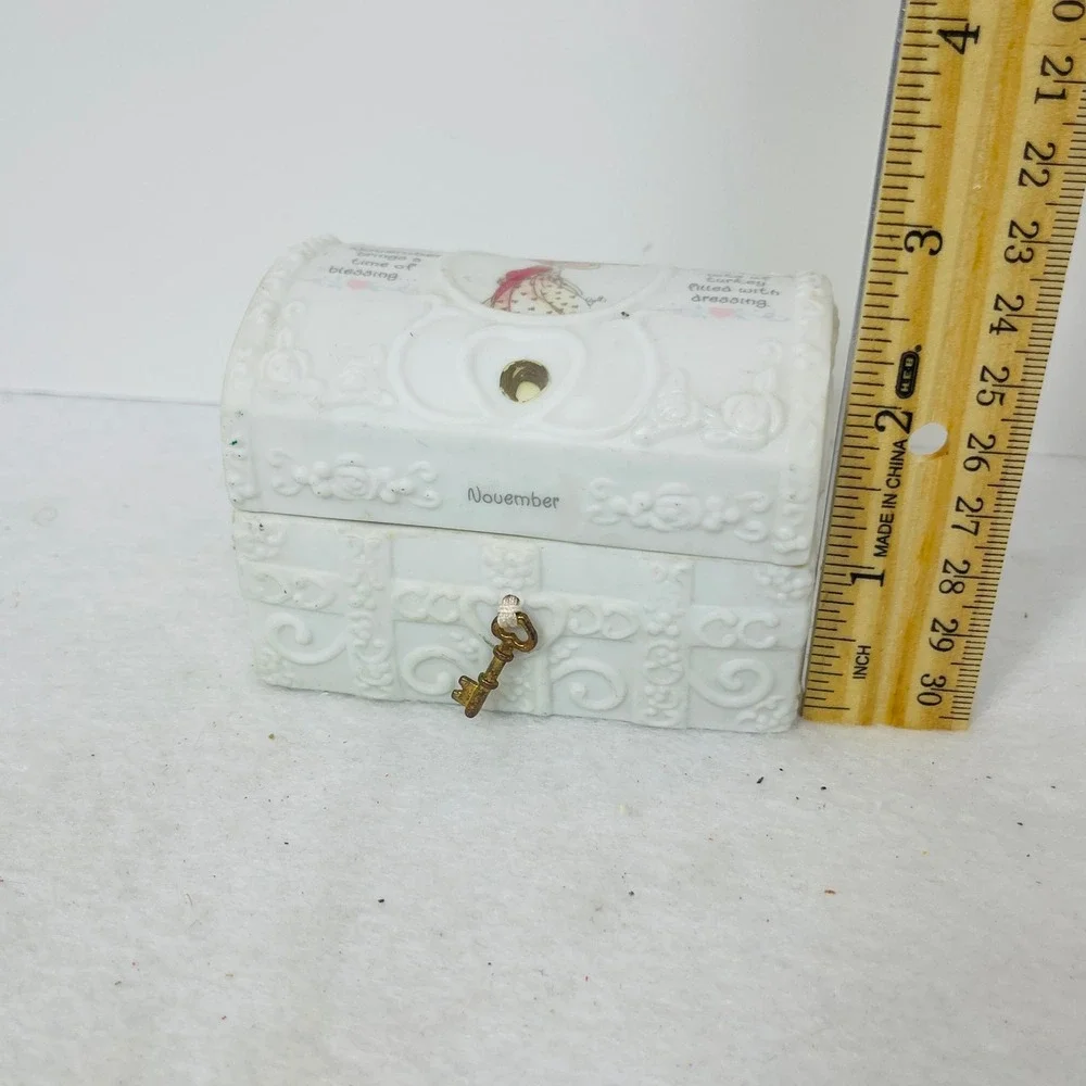 November Topaz Porcelain Treasure Chest Trinket Box White Ceramic Birthstone